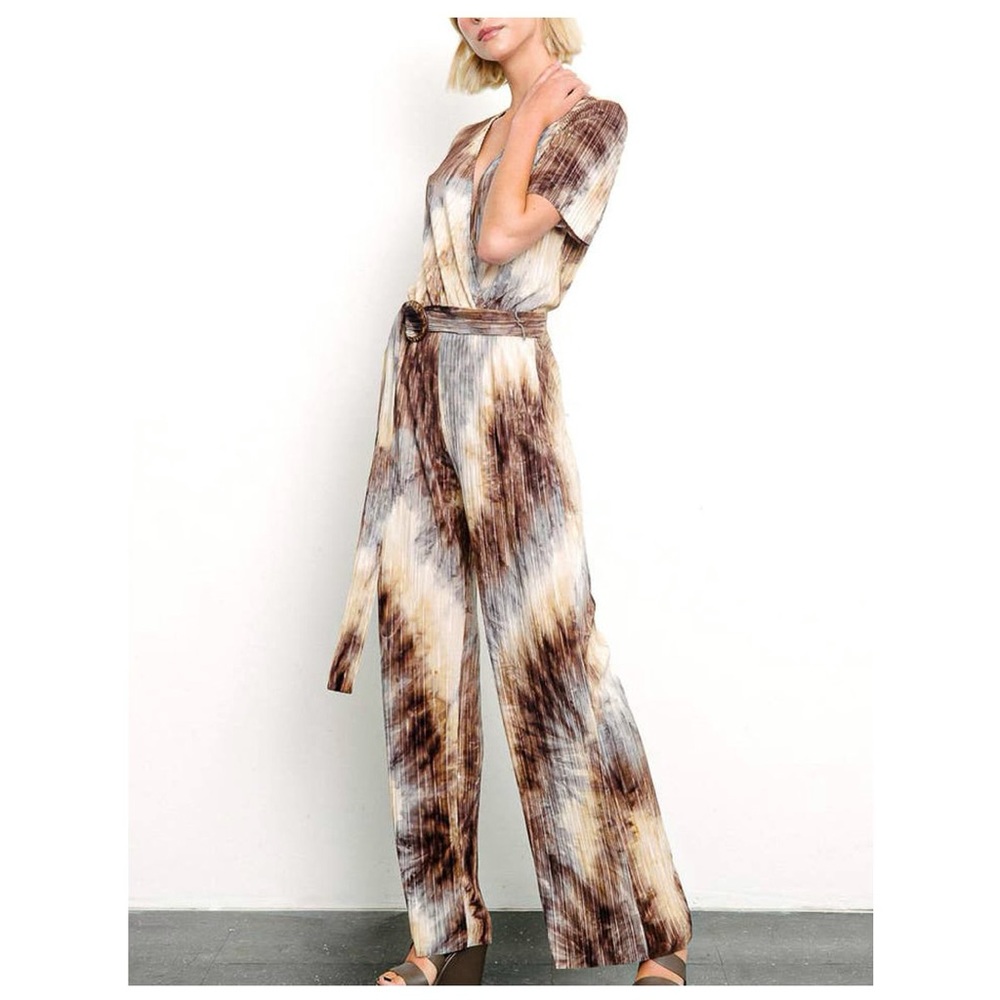 Tie Dye Pleated Jumpsuit with Removable Belt - Medium